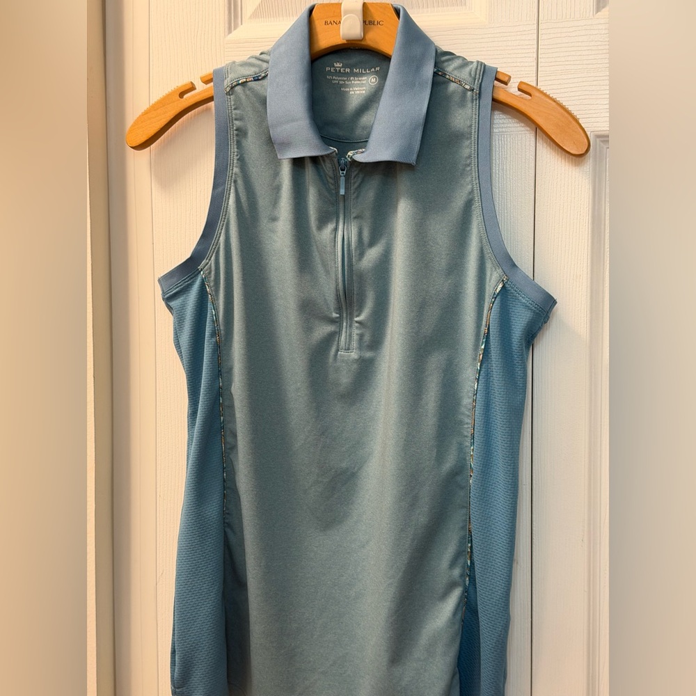 Peter Millar Steel Blue with paisley piping Zip-Up Polo